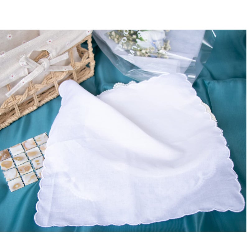 MemoryHanky Bulk Pack Handkerchiefs Cotton Scalloped Hankies Pocket Square Towel White 11 Inches - Image 5